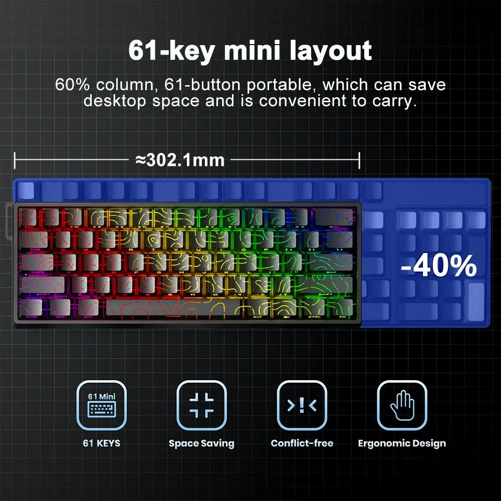 AULA WIN60 HE Mini Keyboard, Gaming Keyboard, Pc Gaming Keyboard, 61-Key Wired Connection, Plug and Play, Cool RGB Lighting Effect, Magnetic Axis Hot Plug, for E-Sports Games, Quick Trigger Response, Suitable for Notebook/Computer Equipment Connection