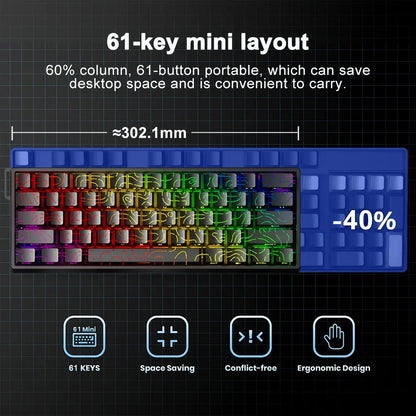 AULA WIN60 HE Mini Keyboard, Gaming Keyboard, Pc Gaming Keyboard, 61-Key Wired Connection, Plug and Play, Cool RGB Lighting Effect, Magnetic Axis Hot Plug, for E-Sports Games, Quick Trigger Response, Suitable for Notebook/Computer Equipment Connection