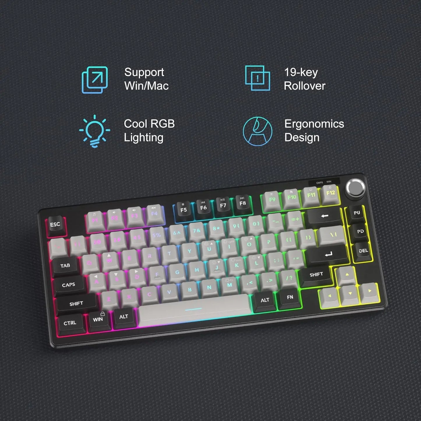 Magegee Mini 60% Gaming Keyboard, RGB Backlit 75 Key Ultra-Compact Keyboard, TS75 Ergonomic Waterproof Mechanical Feeling Office Computer Keyboards for PC, MAC, PS4, Xbox ONE Gamer Summerwins