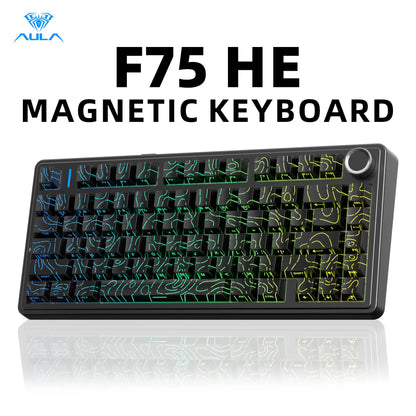 [New]Aula F75 HE Magnetic Switch Custom Creamy Gaming Keyboard, 75% Wireless Hall Effect, Rapid Trigger, 8000Hz Polling Rate, Adjustable Actuation, RGB Backlit Hot Swappable BT/2.4G/USB-C Fps Multi-Device Keyboard for PC Gamer, Pc Gaming Setup