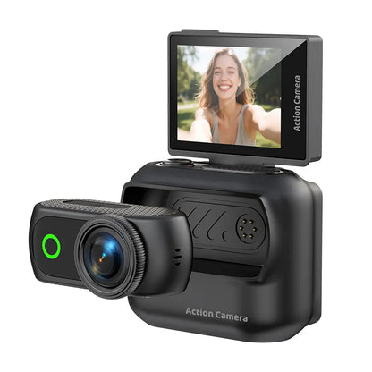 【Action Me】 Portable Mini Action Camera W/ Flip Screen, Hands-Free POV Vlog Camera, Phone-Compatible, Includes Charging Case & Cap Mount (Blk/Wht/Pnk) - Free Protective Case Included #Summerwins #Deals for You
