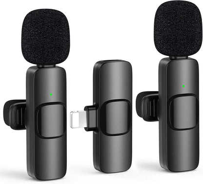 Wireless Lavalier Lapel Microphone for Iphone 15 /14/13/12/Ipad Series/Android/Computer - Bluetooth Mini Phone Microphones for Video Recording - 2 Clip on Mics with USB C Interface for Tiktok Youtube Vlog