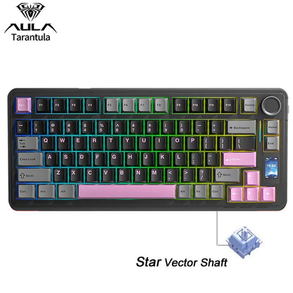 AULA S75 PRO Wireless Mechanical Keyboard- 75% Tri-Mode 2.4G/Usb-C/Bluetooth, PBT Keycaps, Creamy Sound, Pre-Lubed Hot Swappable Switches, RGB Backlighting Keyboards, Screen & Knob, PC Gaming Keyboard for Back-To-School Fathersdaygift Summerwins