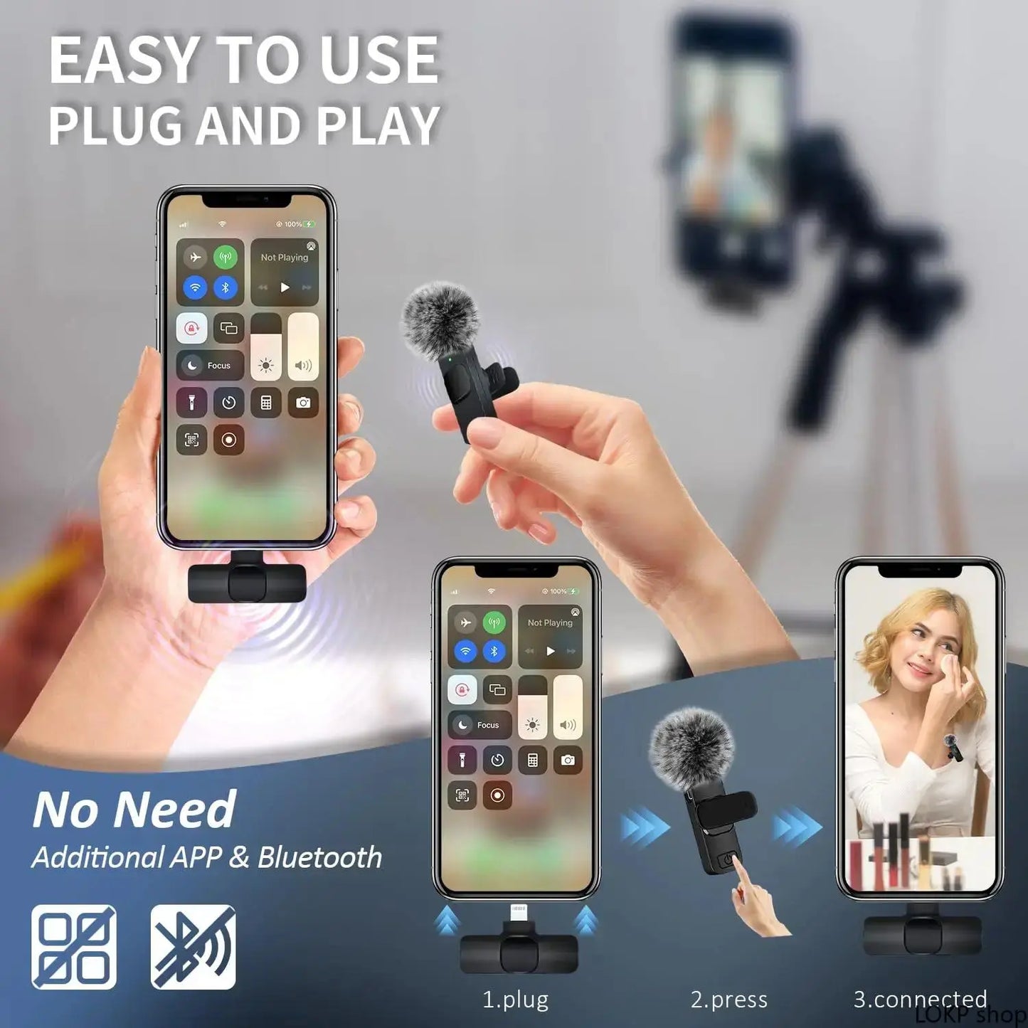 2 Pcs Wireless Lavalier Microphones for Iphone, Android, Ipad - Mini Wireless Clip-On Microphones Crystal Clear Sound Quality for Recording, Live Streaming,Vlog