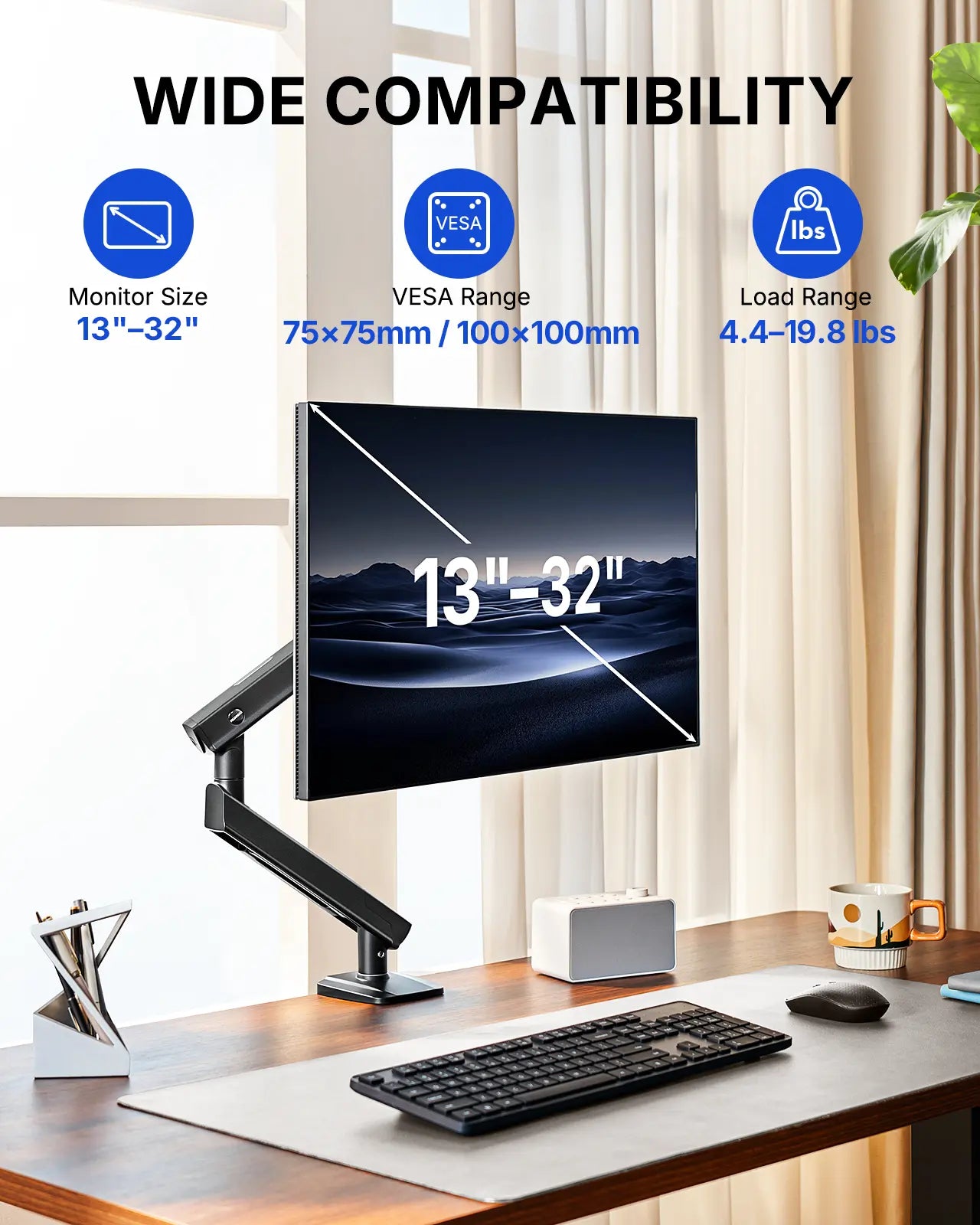 Flowlift Pro Upgrade Single Monitor Arm – Black, 13-32" Screen, 19.8Lbs Capacity, Mechaspring Technology, Instamount, Locksteady, Precisionview – Smooth & Adjustable Setup for Gamers and Professionals