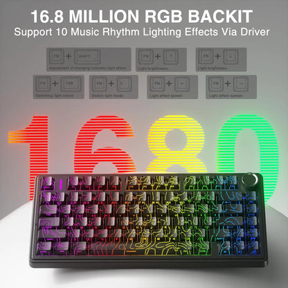 [New]Aula F75 HE Magnetic Switch Custom Creamy Gaming Keyboard, 75% Wireless Hall Effect, Rapid Trigger, 8000Hz Polling Rate, Adjustable Actuation, RGB Backlit Hot Swappable BT/2.4G/USB-C Fps Multi-Device Keyboard for PC Gamer, Pc Gaming Setup